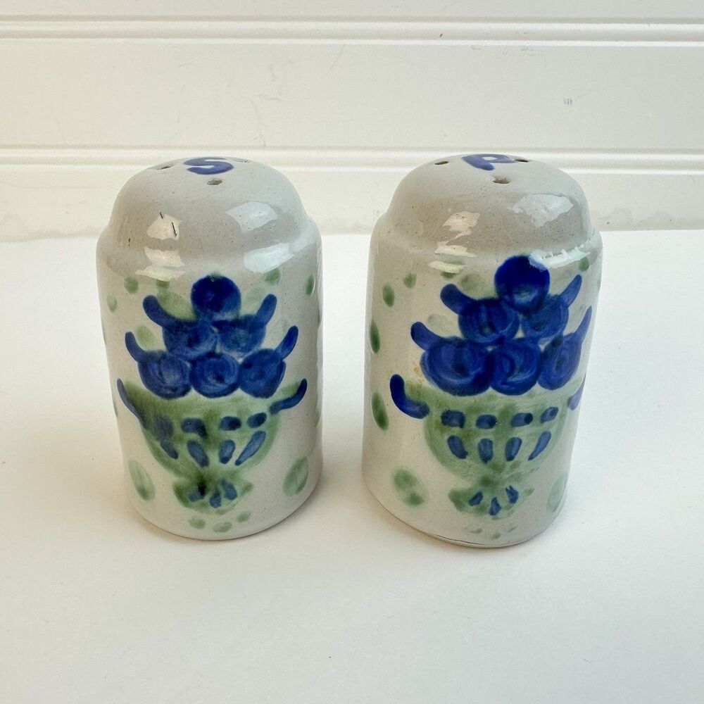 M.A. Hadley Blueberry Bouquet Salt Pepper Shakers 3” Vintage Folk Art Pottery